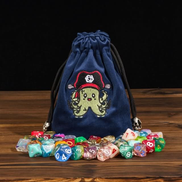 Plunderpus | Flannel Drawstring Dice Bag | Blue