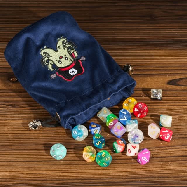 Plunderpus | Flannel Drawstring Dice Bag | Blue