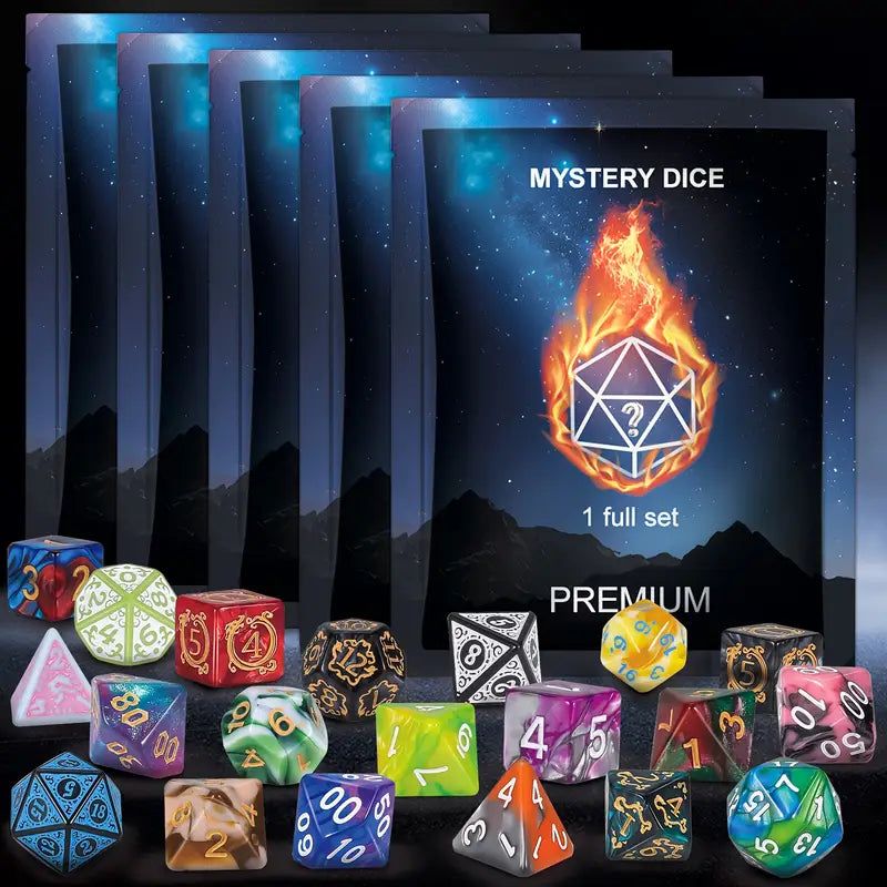 Mystery Dice Bag 7pc Polyhedral Lucky Dip D&D, PATHFINDER TTRPG