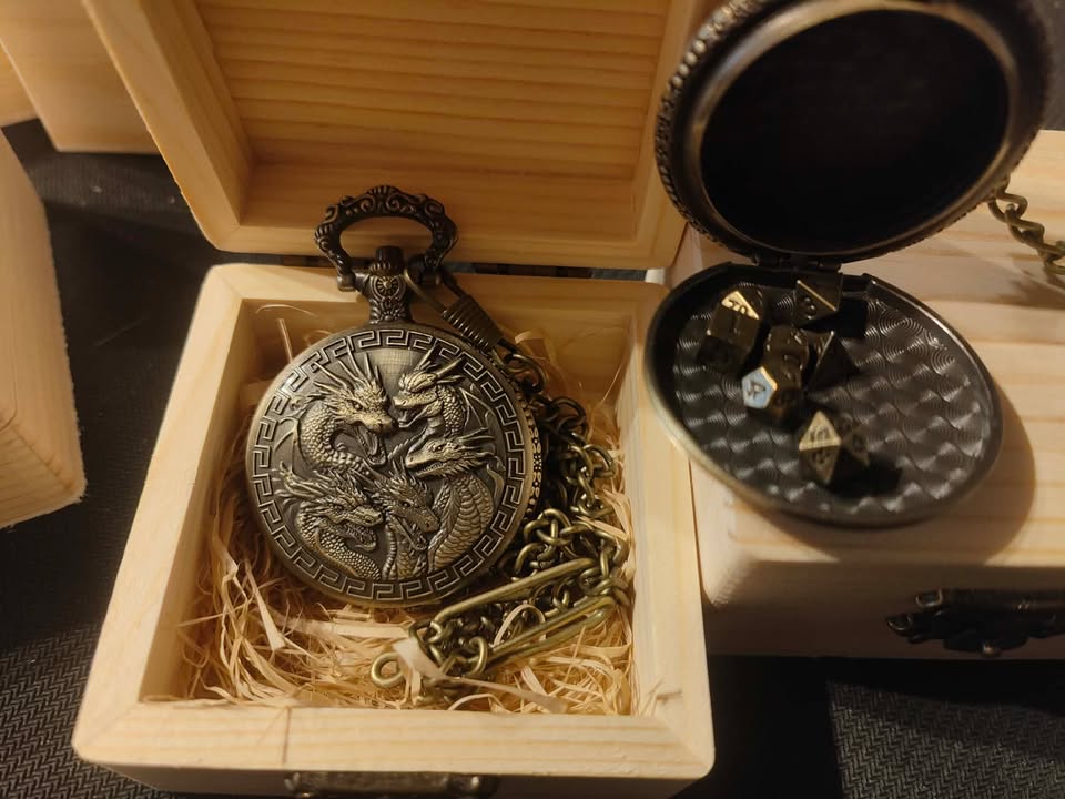 Mini Metal Dice Pocket Watch With Display Box For Table Top RPG D&D